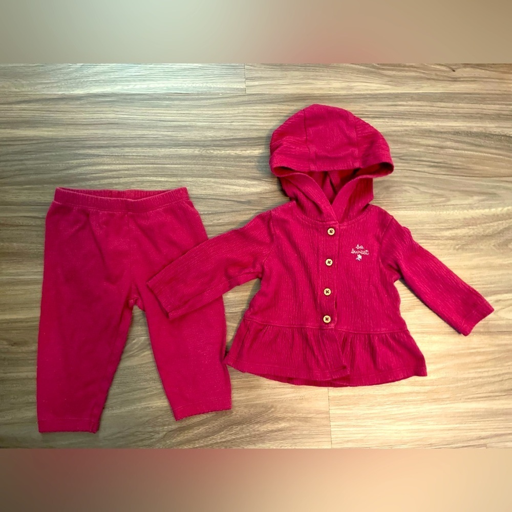 Carter's Burgundy Baby Girls pants and hooded top Outfit size 6M